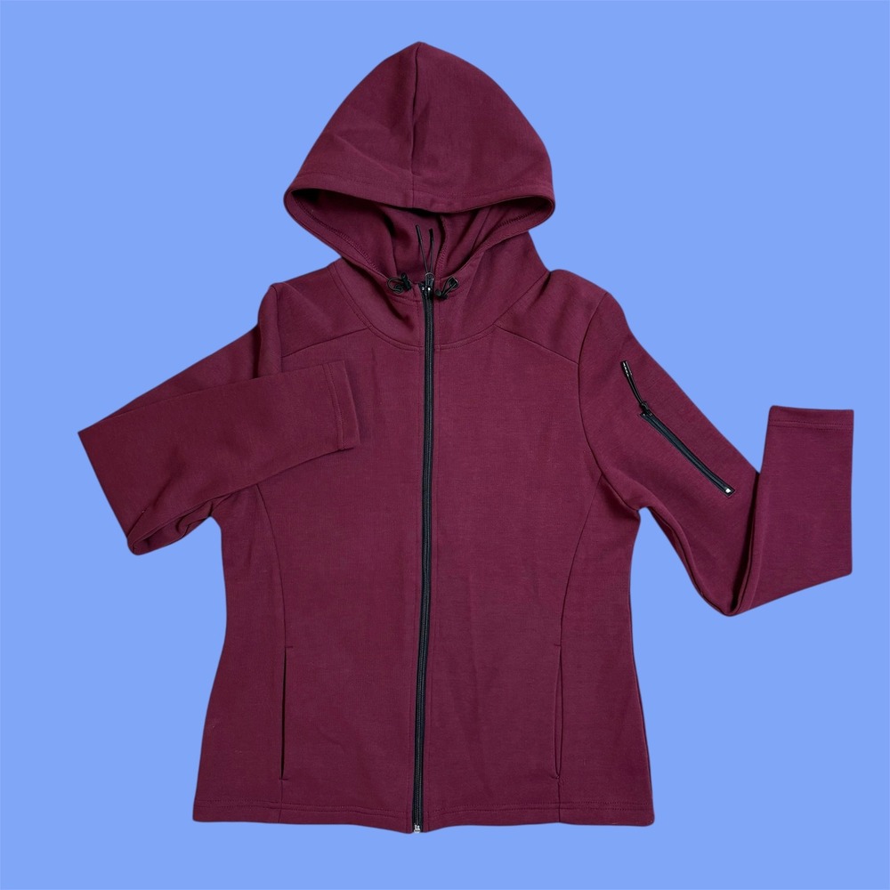 VERDE Burgundy Full Zip Hoodie Hooded Jacket With Zipper Pocket Size M